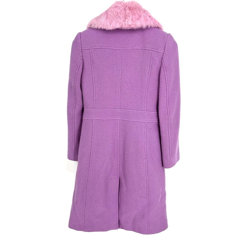 Y2K Marvin Richards Elegant Lavender Tweed Wool Blend‎ Dress Coat Fur Trim XS - Picture 13 of 15